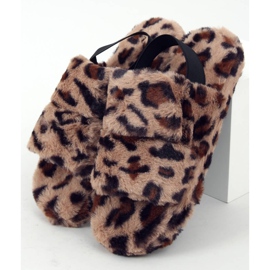 Chaussons femme en fourrure à pois N-92 Léopard beige brun 1