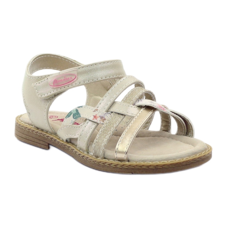 American Club Filles de sandales américaines pour velcro 15079 beige / or 1