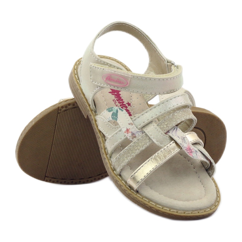 American Club Filles de sandales américaines pour velcro 15079 beige / or 3