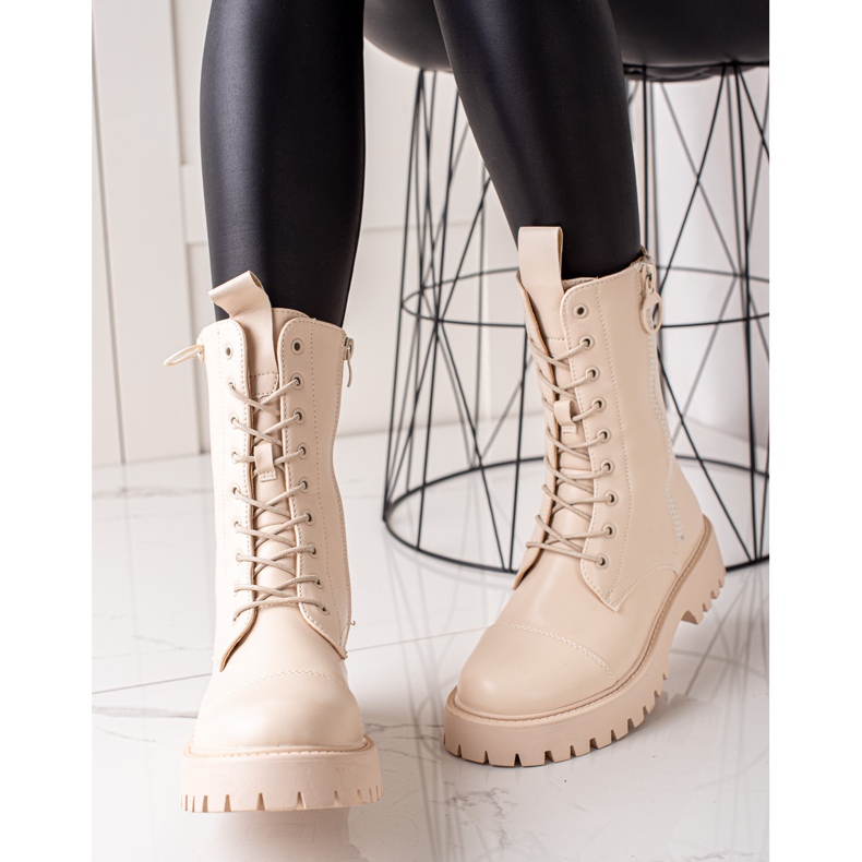 TRENDI Bottes de combat beiges classiques 1