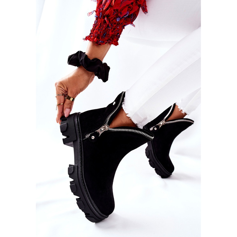 FI1 Bottines Femme Rhythm Noires Découpes En Daim 2