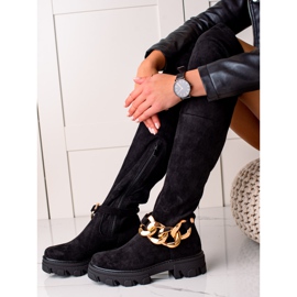 Seastar Bottes hautes en daim avec ornement le noir 1
