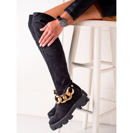 Seastar Bottes hautes en daim avec ornement le noir 3