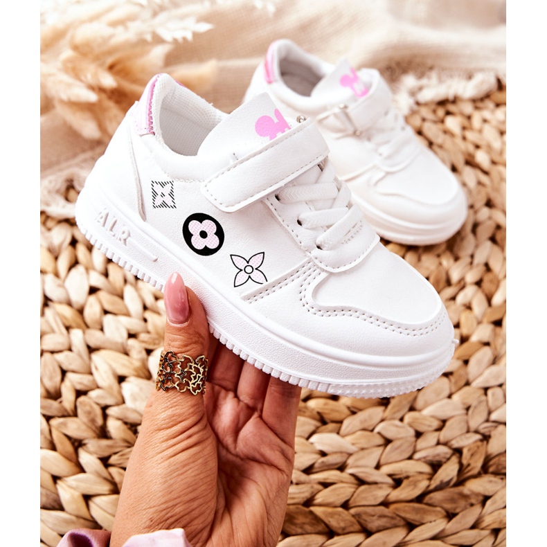 Chaussures de sport pour enfants avec velcro en blanc et rose Aletris 1
