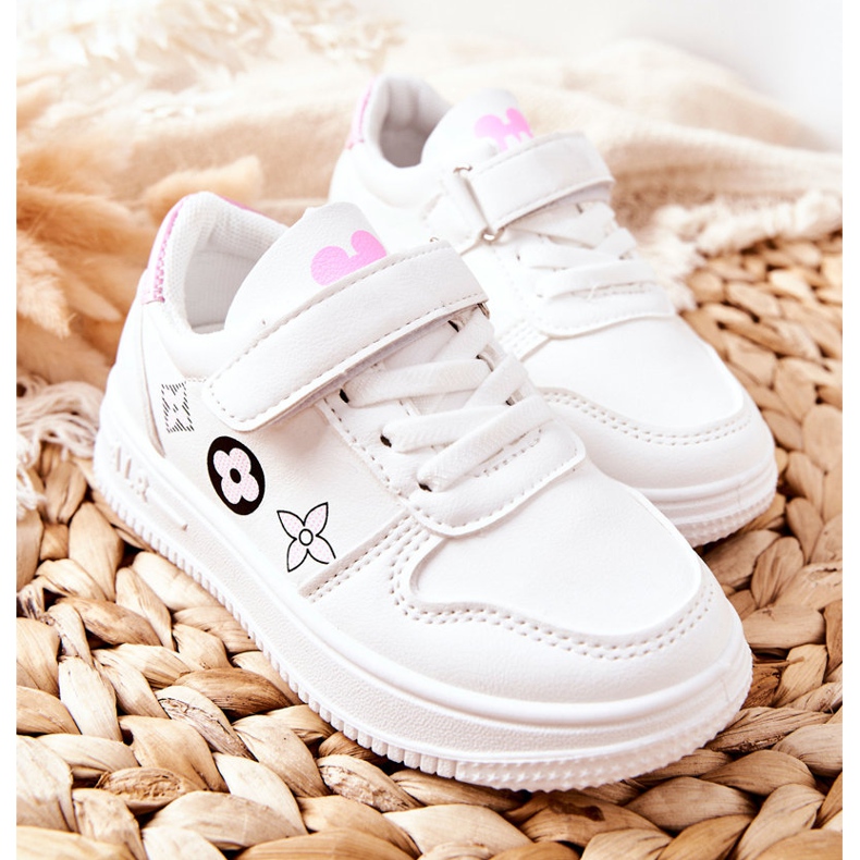 Chaussures de sport pour enfants avec velcro en blanc et rose Aletris 2