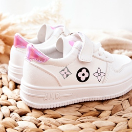 Chaussures de sport pour enfants avec velcro en blanc et rose Aletris blanche 3