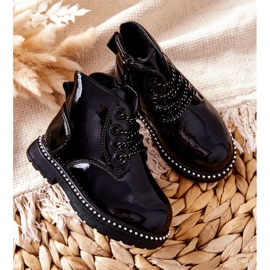 PA1 Boots Enfant Cuir Laqué Noir Maris 1