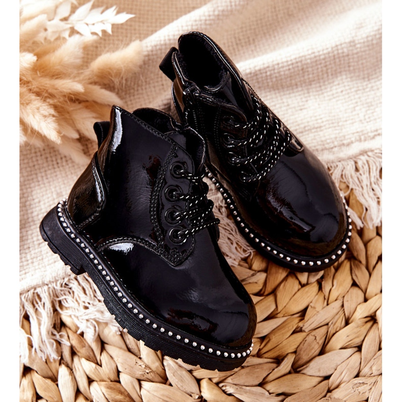 PA1 Boots Enfant Cuir Laqué Noir Maris 1