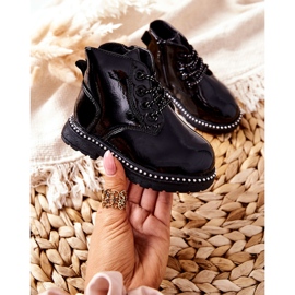 PA1 Boots Enfant Cuir Laqué Noir Maris 2