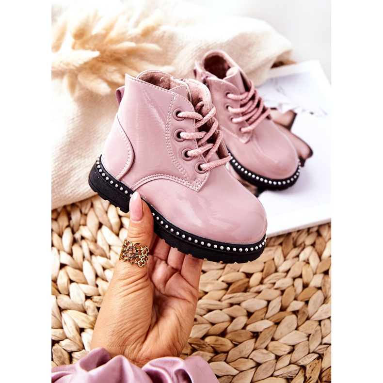 PA1 Boots Enfant Cuir Laqué Rose Maris 2