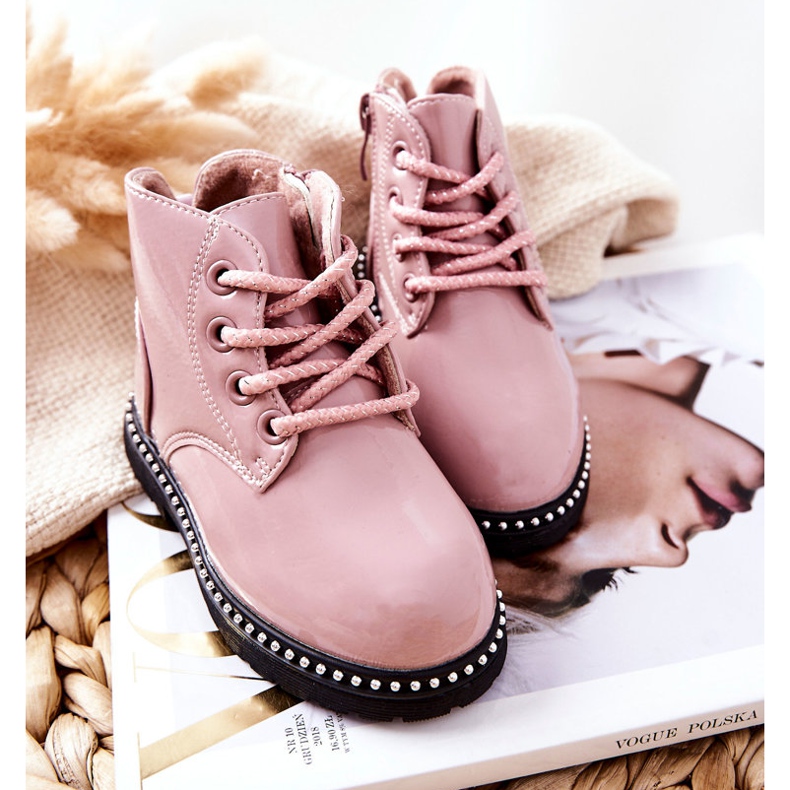 PA1 Boots Enfant Cuir Laqué Rose Maris 1