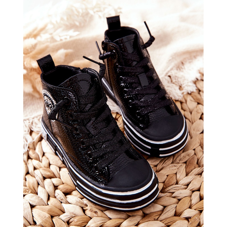 PA1 Baskets Enfant Laquées Hautes Avec Fermeture Noir Evia le noir 1