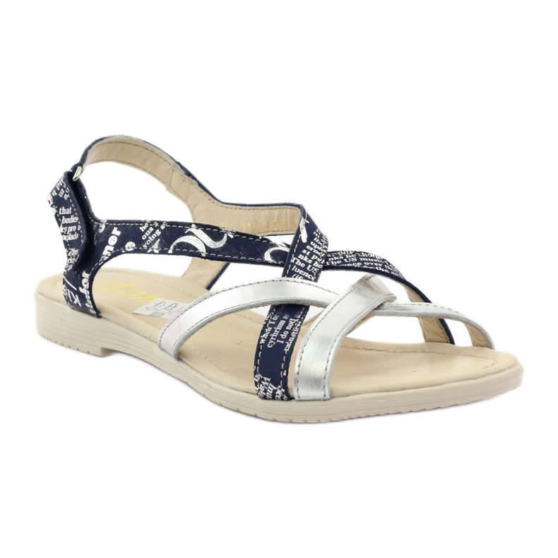 Sandales cuir tressé Escott 1389 bleu marine argent 1