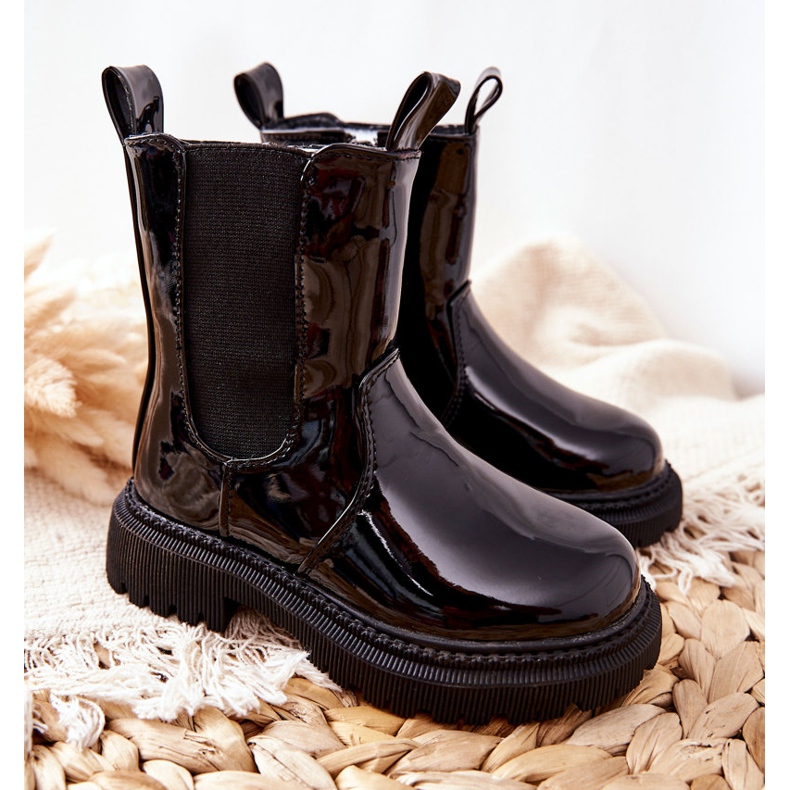 FR1 Bottines Enfant Chaud Laqué Noir Aletris le noir 1