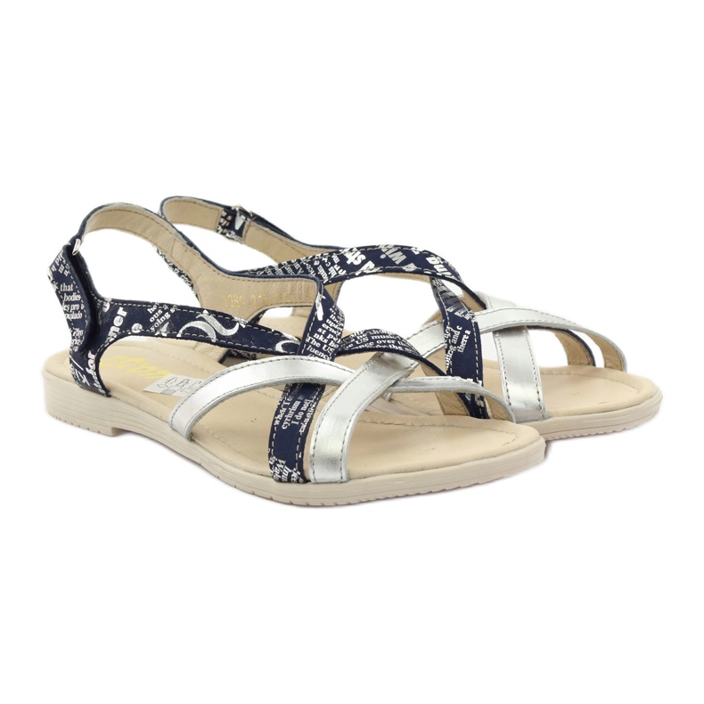 Sandales cuir tressé Escott 1389 bleu marine argent 4