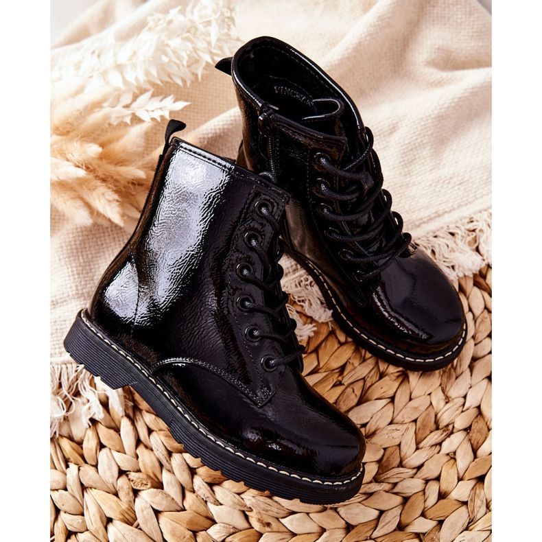 Vinceza Bottines Chaudes Enfant Laquées Noir Gessa 1