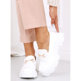 Blanc YY11 Mocassins blancs à semelle épaisse blanche 1