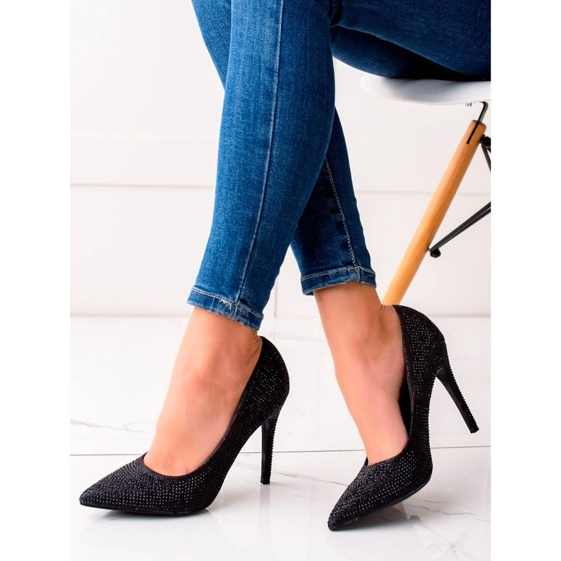 TRENDI Talons Hauts Noirs Avec Cristaux 1