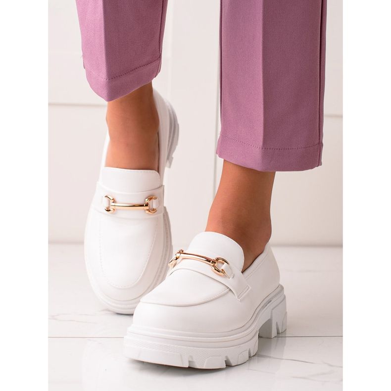 Diamantique Mocassins en cuir écologique blanche 1