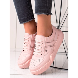 Baskets en cuir ajouré VINCEZA rose 1