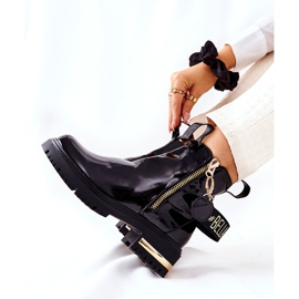 PM1 Bottines Laquées Classiques à Rayures Lorie Noires 1