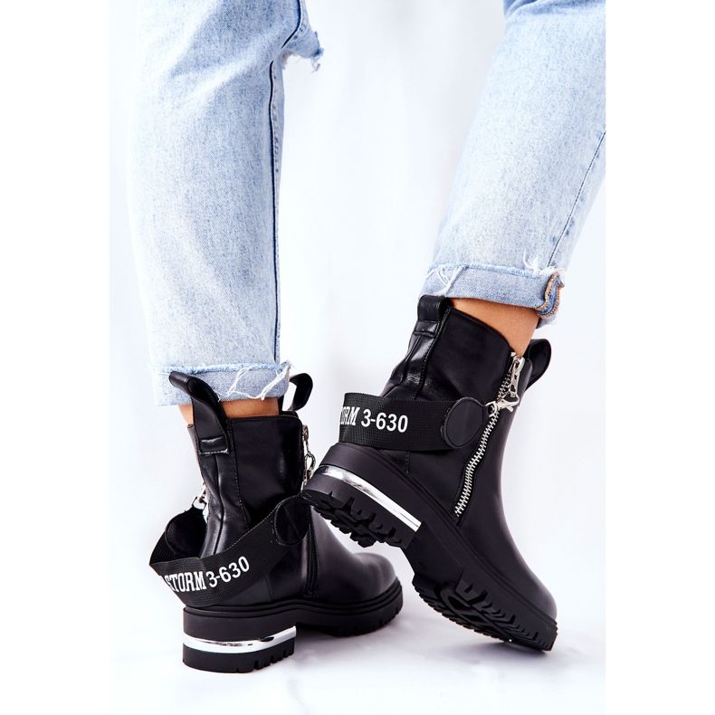 PS1 Bottes en cuir chaudes noires Cortona avec fermeture à glissière 2