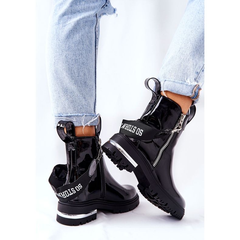 PS1 Bottes Chaudes En Cuir Laqué Avec Fermeture À Glissière Noir Cortona 2