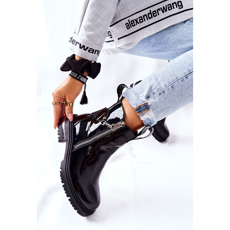 PS1 Bottes Chaudes En Cuir Laqué Avec Fermeture À Glissière Noir Cortona 1