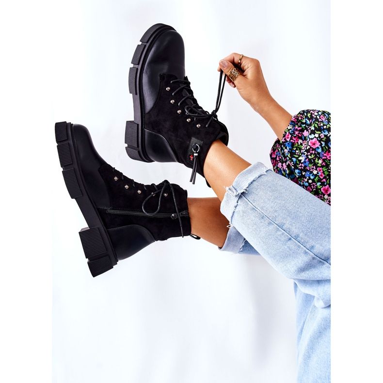 POTOCKI Bottes en cuir de travailleurs nouées en noir à votre façon ! le noir 2