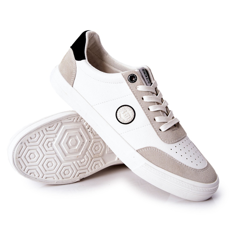 Baskets en cuir pour hommes Big Star II174009 Blanc-Beige 2