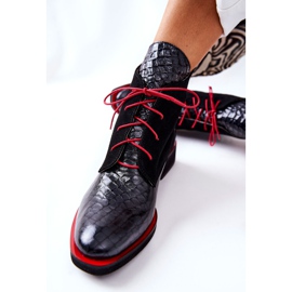 PA2 Bottines Cuir Motif Alligator Noir Laorelia rouge 1