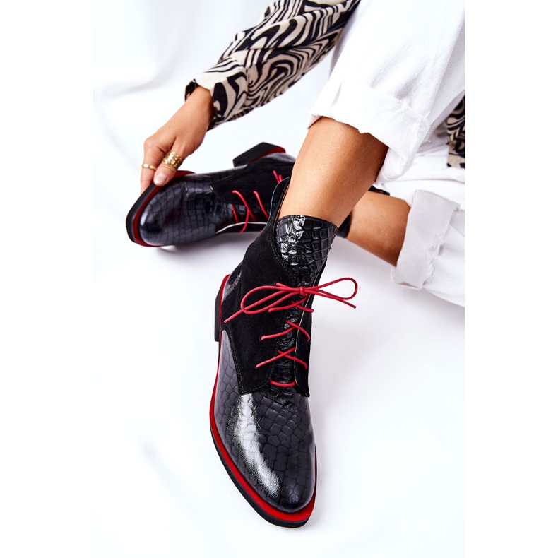 PA2 Bottines Cuir Motif Alligator Noir Laorelia rouge 2