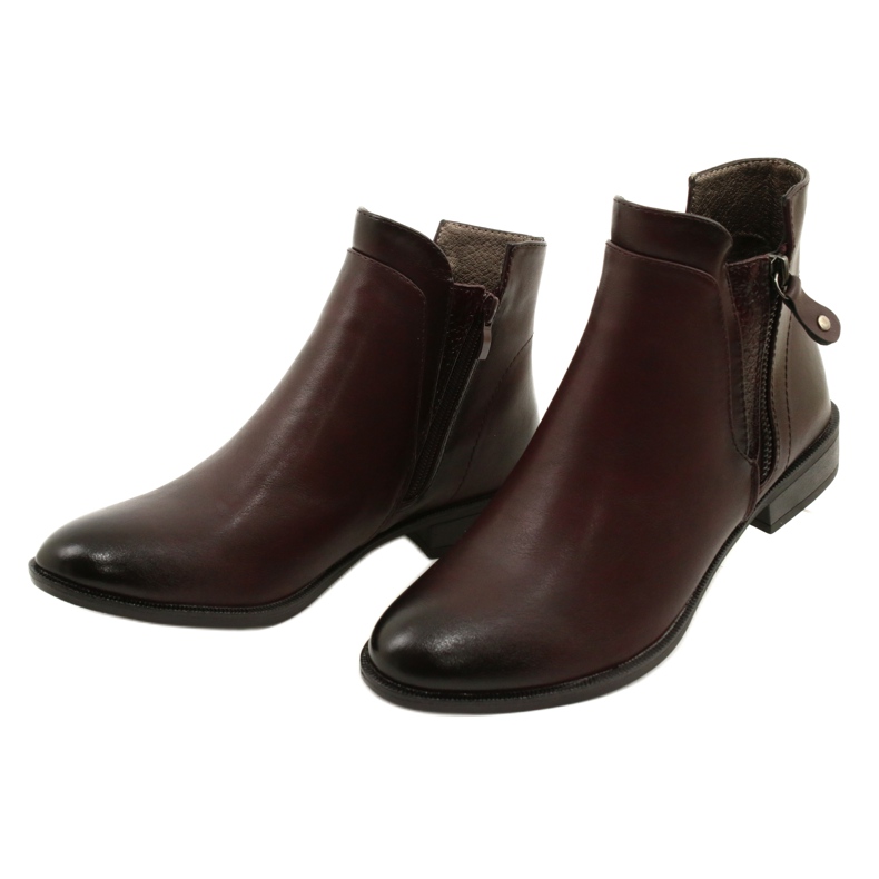 Bottines Cuir Daszyński AM65-91 Bordeaux le noir rouge 2