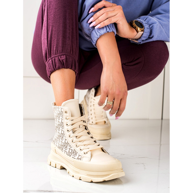 TRENDI Baskets mode hautes beiges 2