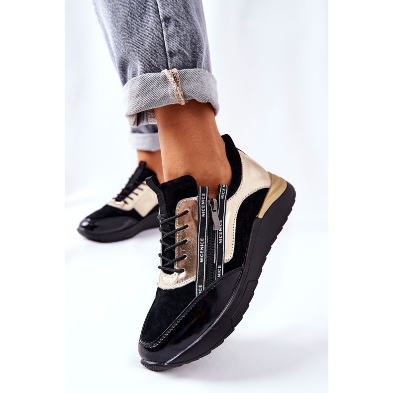 POTOCKI Chaussures de sport en cuir Baskets Noir Or Minor 2