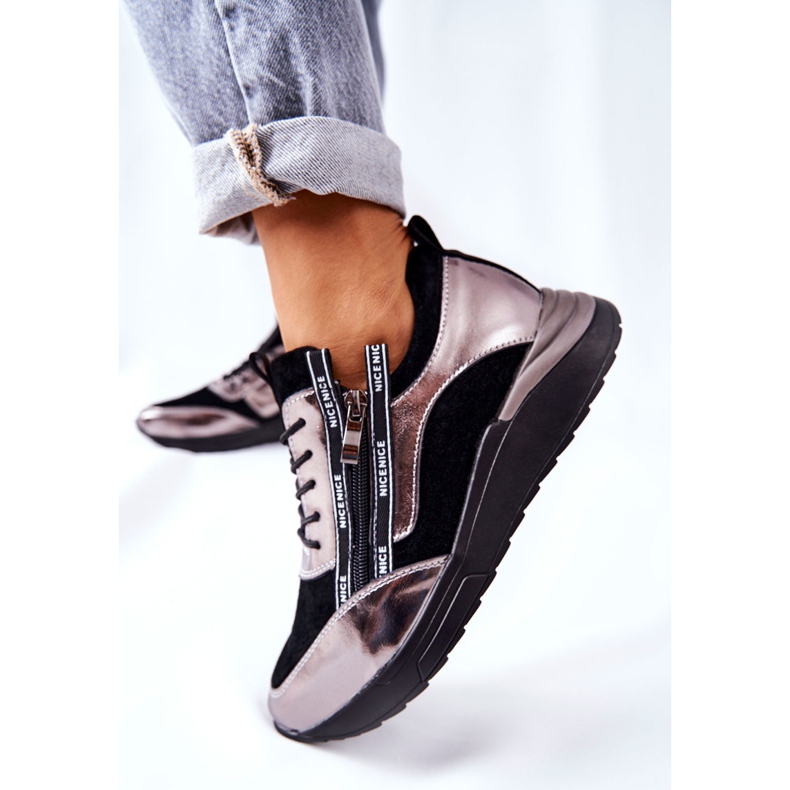 POTOCKI Chaussures De Sport En Cuir Baskets Noir Argent Minor le noir 1