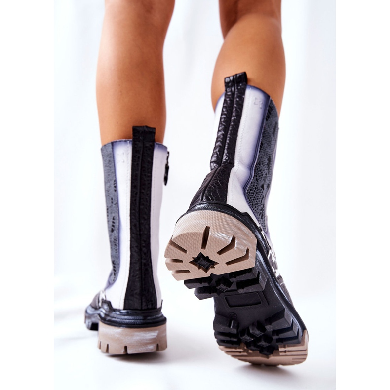 Bottes Hautes En Cuir Maciejka Noir-Blanc 05141-11 1