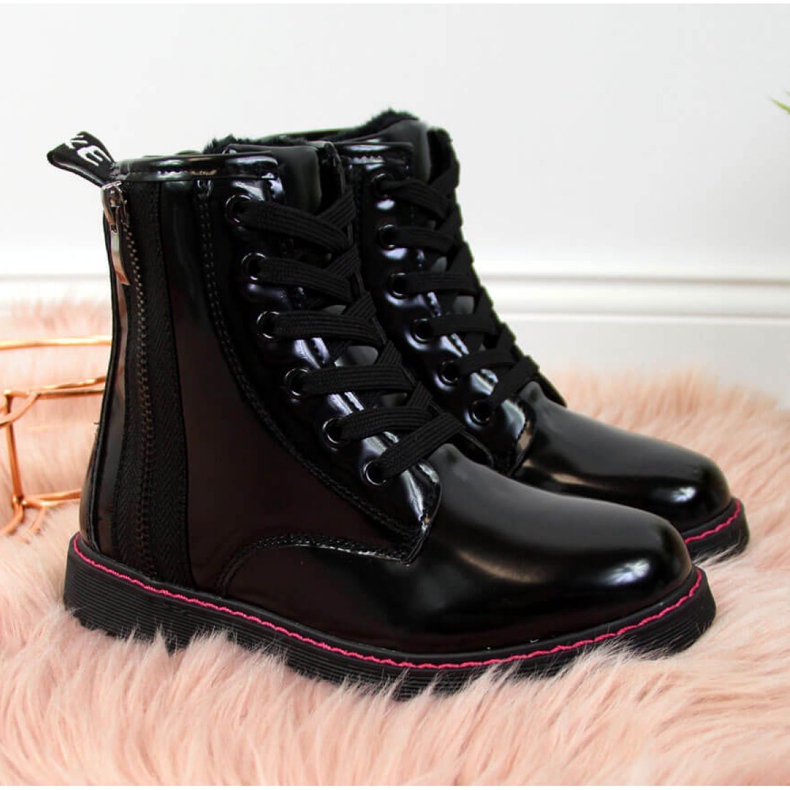 Boots laquées isolées Jr EVE327A noir blanc 1