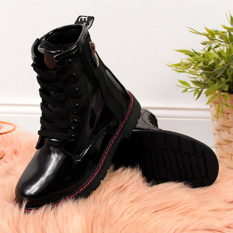 Boots laquées isolées Jr EVE327A noir blanc 2