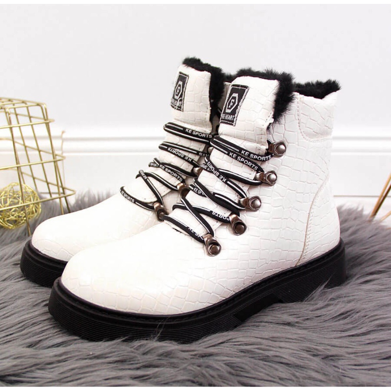 Bottines en cuir verni Jr EVE320B blanc 1