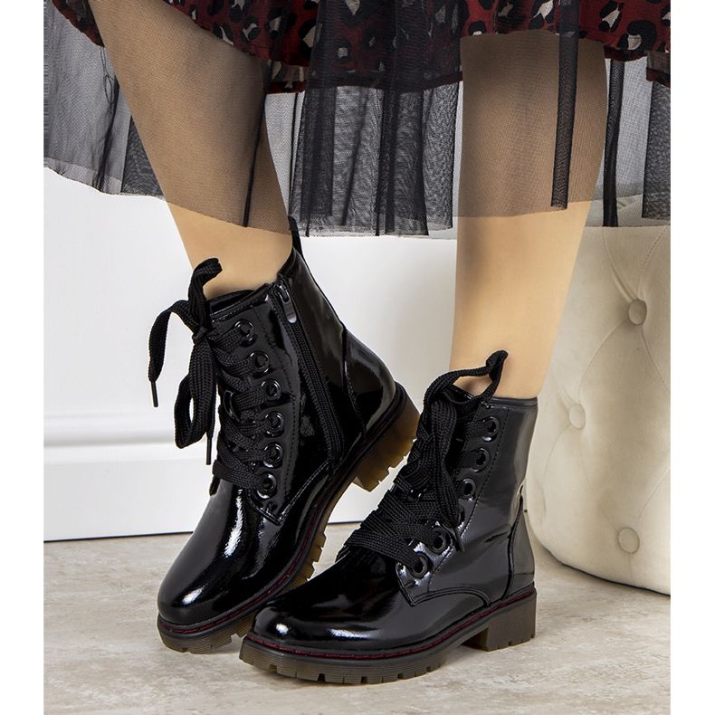 Evento Bottines en cuir verni noir Delphine 2