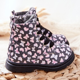 PE1 Bottes en cuir réchauffées avec de la laine grise avec des papillons Amy 2