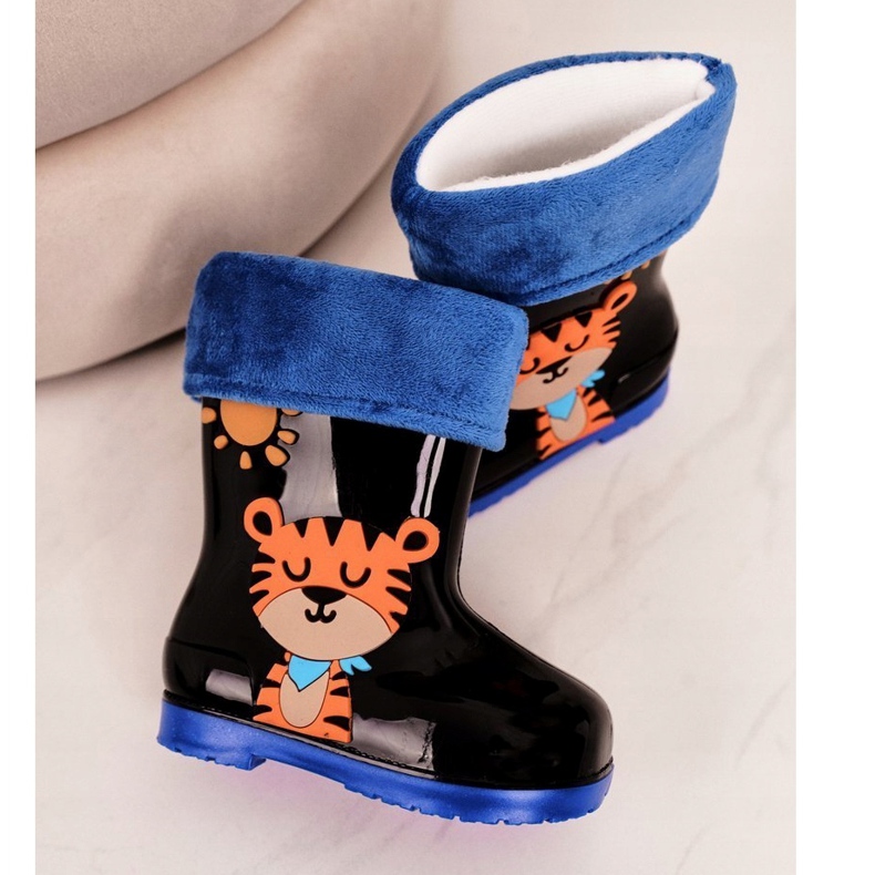 Bottes de pluie chaudes noires pour enfants avec un tigre bleu orange 4