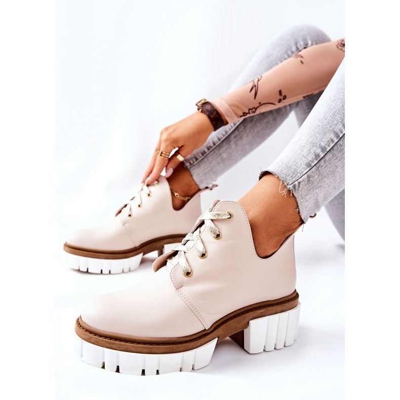 PA2 Bottines En Cuir Avec Découpe Kaxo Beige 1