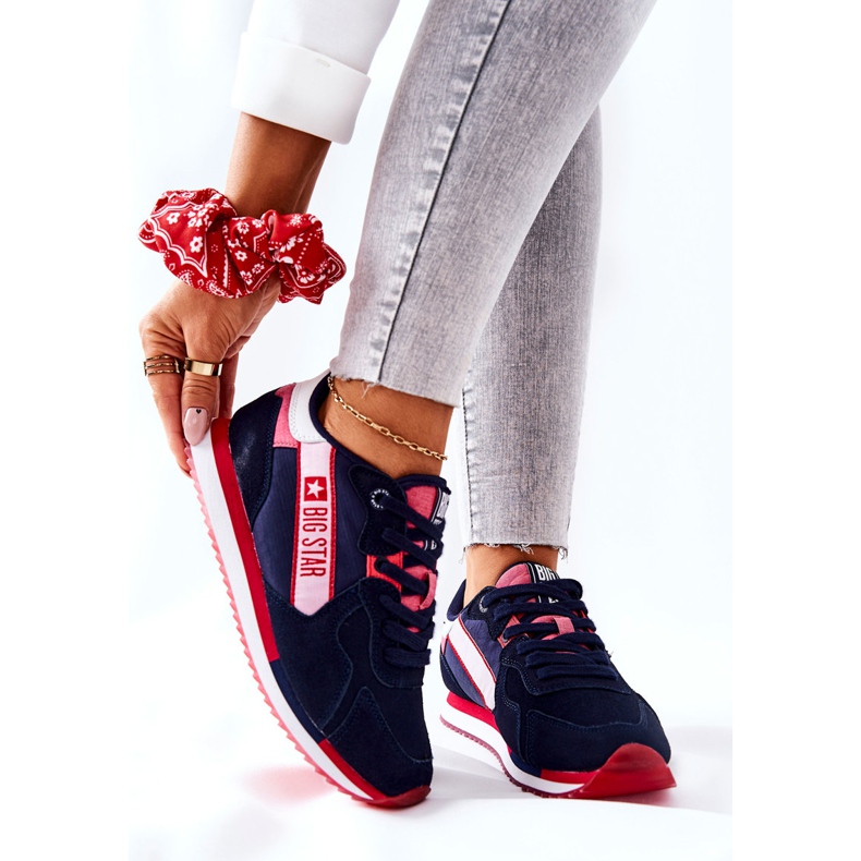 Chaussures de sport en cuir Big Star II274270 Bleu marine blanche rouge 1