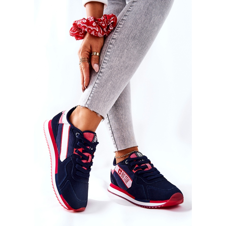 Chaussures de sport en cuir Big Star II274270 Bleu marine blanche rouge 2