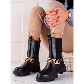 Sweet Shoes Bottes hautes noires avec chaîne 1