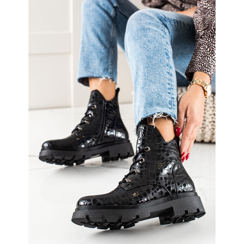 Filippo Bottines à lacets à motif noir 1