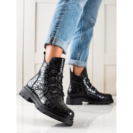 Filippo Bottines à lacets à motif le noir 2
