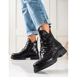 Filippo Bottines à lacets à motif le noir 3